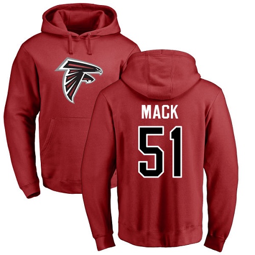Atlanta Falcons Men Red Alex Mack Name And Number Logo NFL Football #51 Pullover Hoodie Sweatshirts